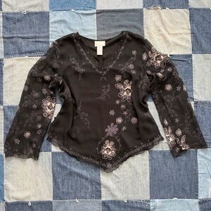 worthington vintage asymmetrical silk beaded sequined top size L